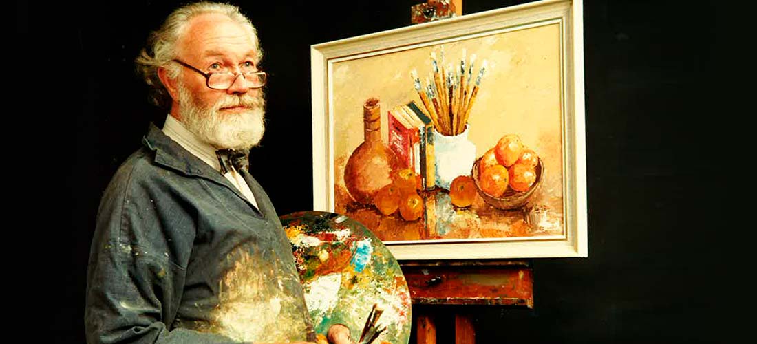 Les Nind - portrait with canvas and easel