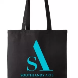 Black tote bag with Southlands Arts Logo